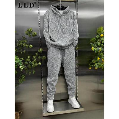 高端斜纹卫衣卫裤休闲套装男款春秋2025年新款宽松连帽男士两件套