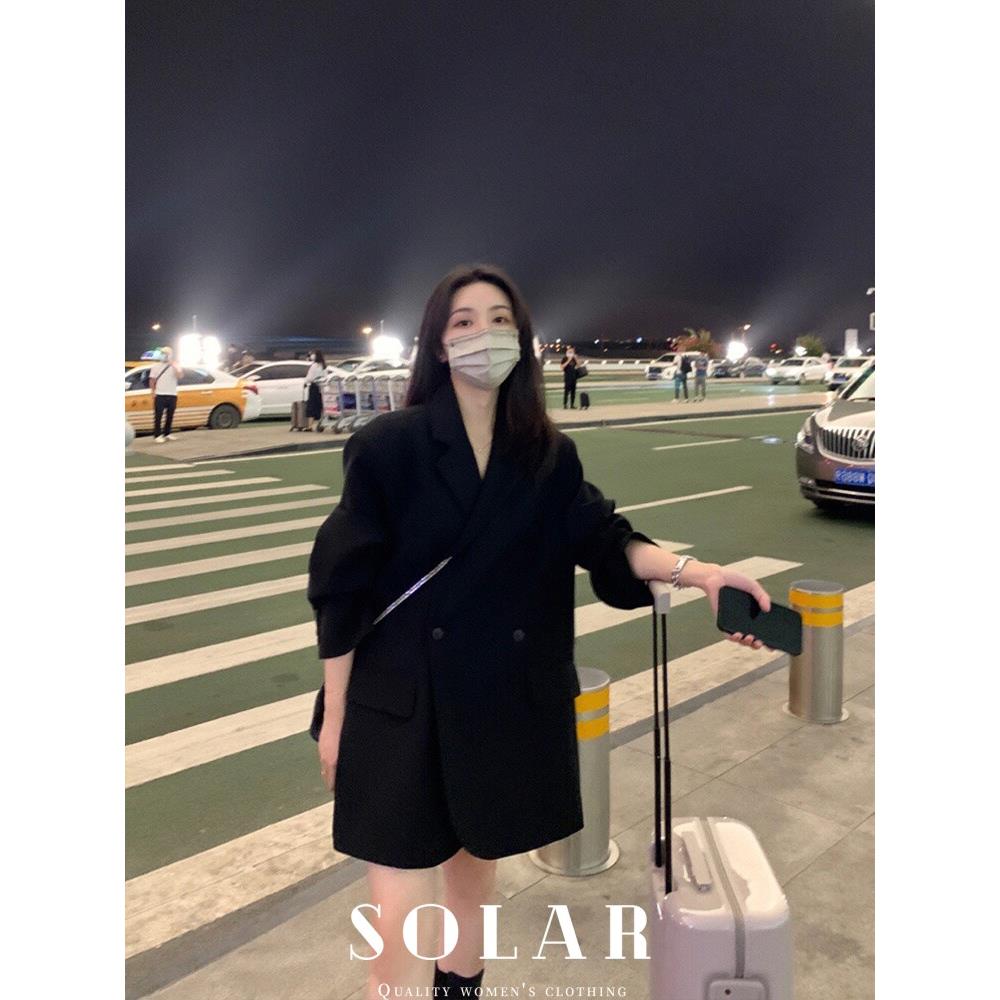 太阳能/黑色西装夹克女士超大高端2025春秋季新宽松休闲西装趋势