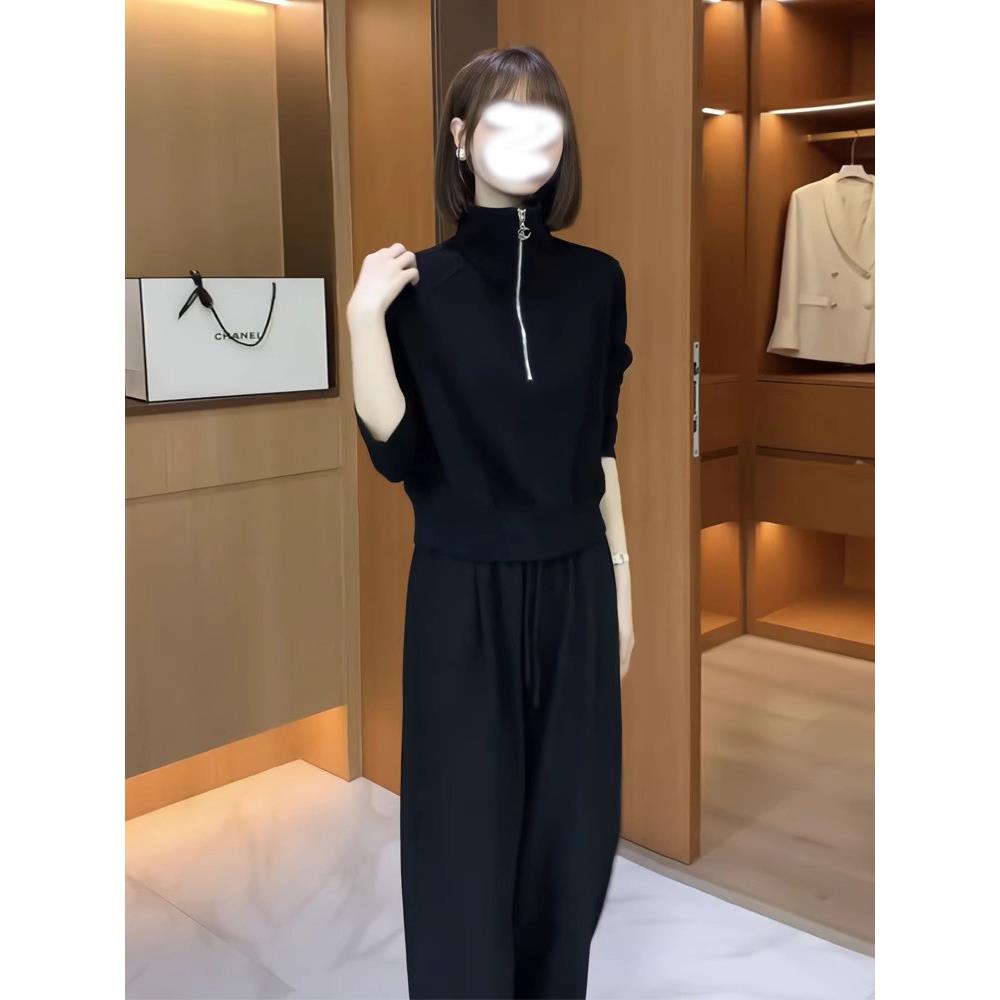 欧货高级感时尚运动套装女春秋2025新款设计感立领拉炼卫衣两件套