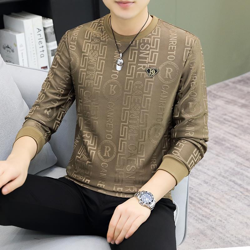 品牌长袖t恤男士2024新款潮牌套头高端卫衣春秋款圆领加绒打底衫