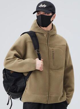 it Afternnaths潮牌摇粒绒连帽外套男秋冬加厚双面绒棉衣保暖外套