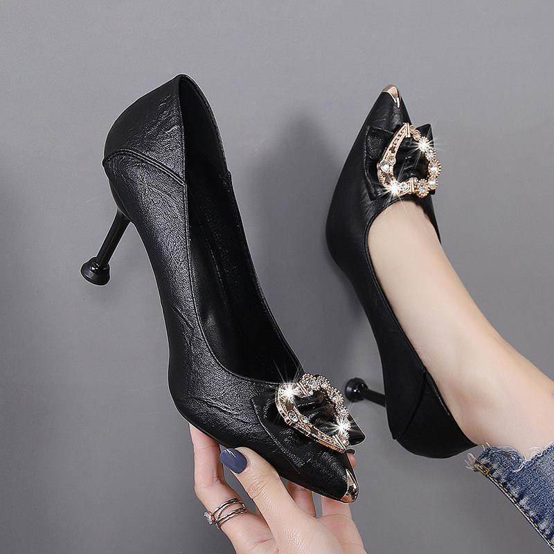 香港真皮高跟鞋女尖头浅口2025春秋新款百搭细跟中跟职业工作单鞋,女鞋,雨鞋,淘宝优惠券,粉丝福利购,淘宝优惠卷