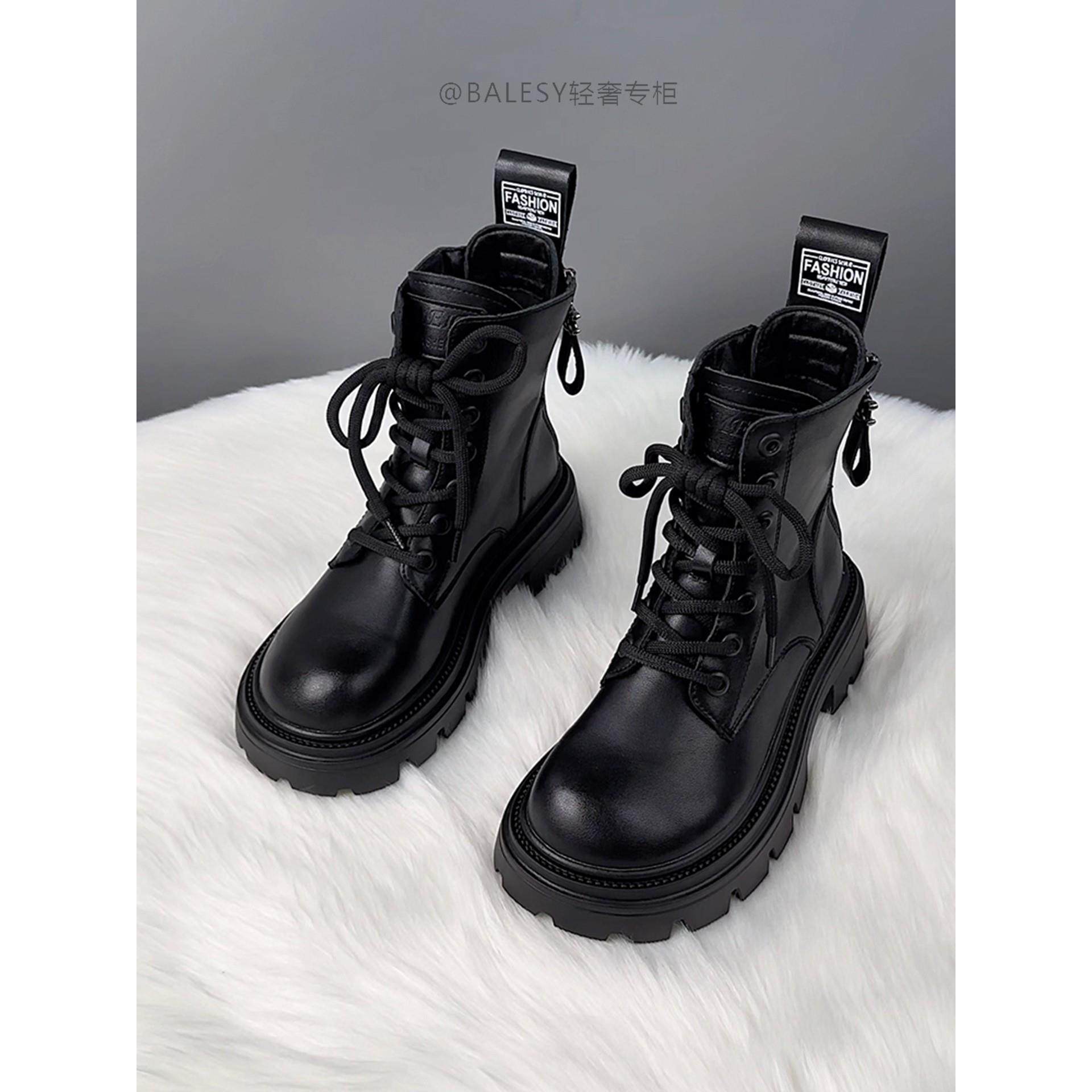 英国真皮厚底马丁靴女款2025新款秋冬季加绒短靴小个子英伦风单靴