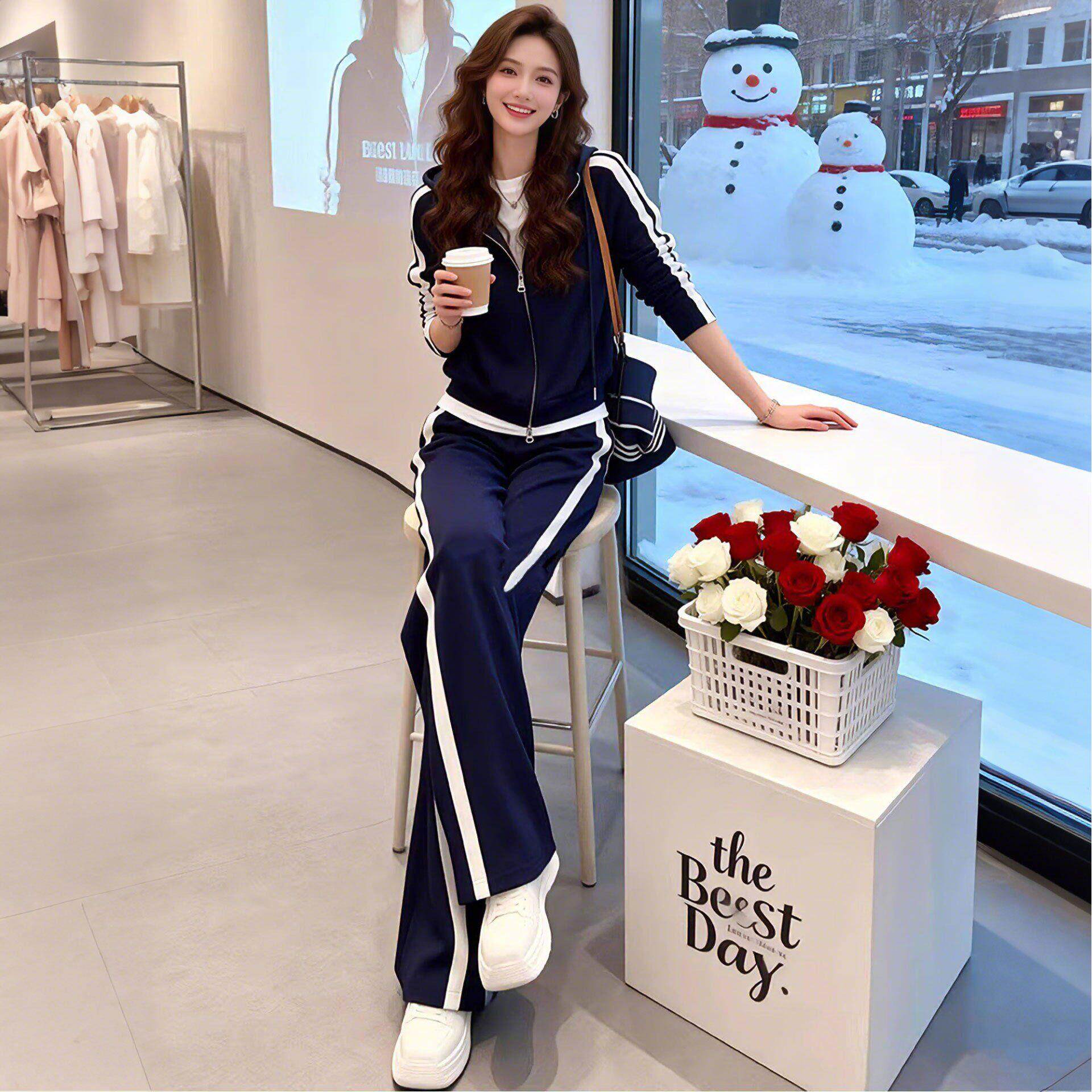欧洲站休闲运动套装女2026新款春秋慵懒高级感卫衣阔腿裤两件套潮
