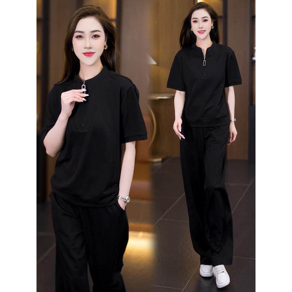 冰丝运动服套装女2026夏季新款洋气显瘦短袖直筒裤休闲时尚两件套