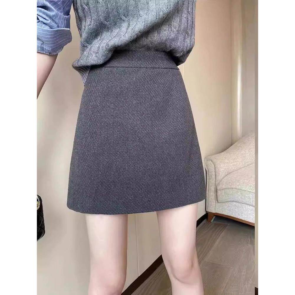 2025春秋新款灰色毛呢半身裙女高腰显瘦性感a字小众绝美包臀短裙