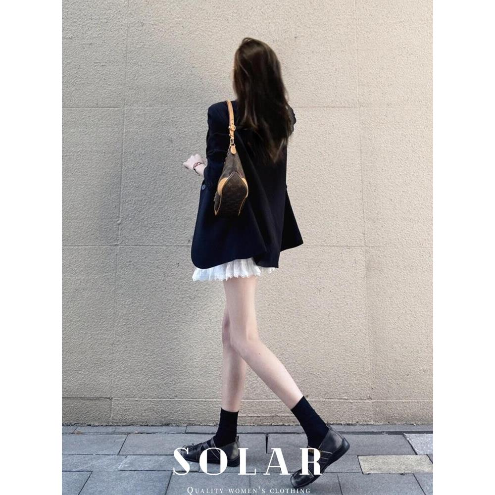 SOLAR/黑色小西装外套女小个子秋韩系高级设计感小众休闲短款西服