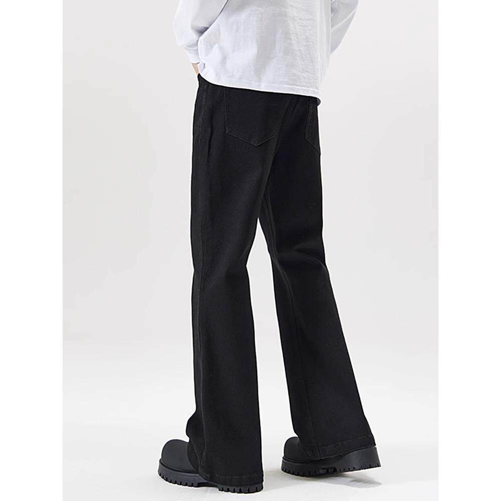 潮牌黑色微喇牛仔裤男秋冬新款美式高街弯刀宽松男士休闲直筒裤子