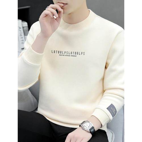 双面绒圆领卫衣男秋冬季加绒加厚潮流新款男士高端休闲内搭打底衫