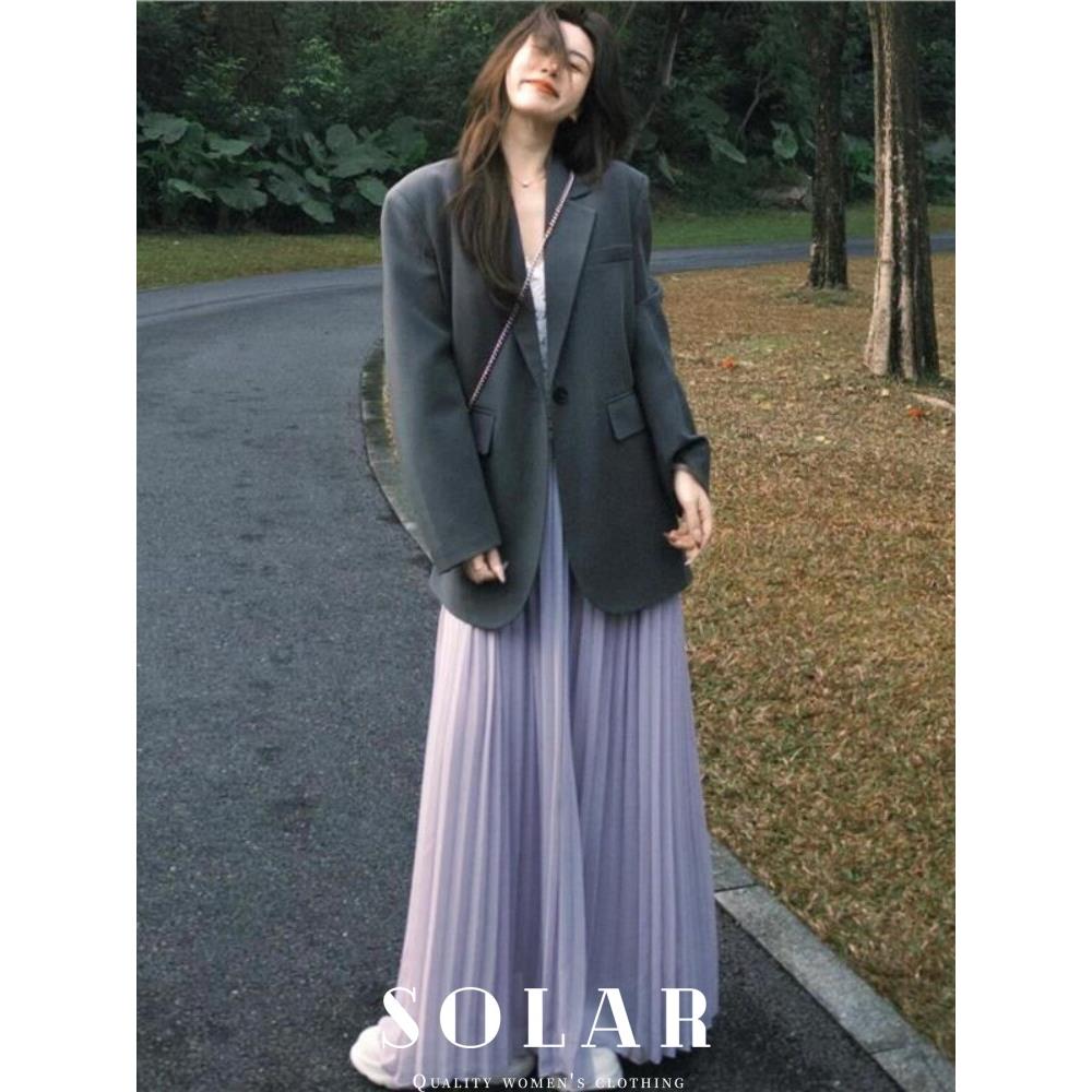 SOLAR/2025春秋新款灰色西装外套女韩版oversize宽松小众西服上衣