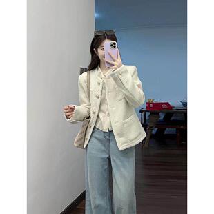 WFYO/白色粗花呢小香风外套女短款2025春秋新款韩版百搭气质上衣