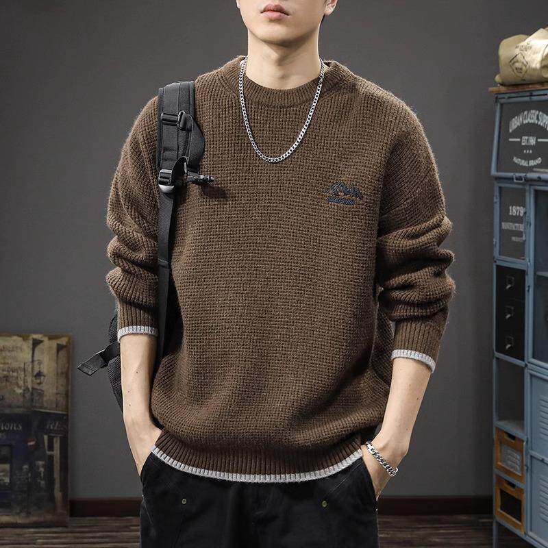 it Afternnaths潮牌！美式覆古咖啡色毛衣男圆领套头针织外套春秋