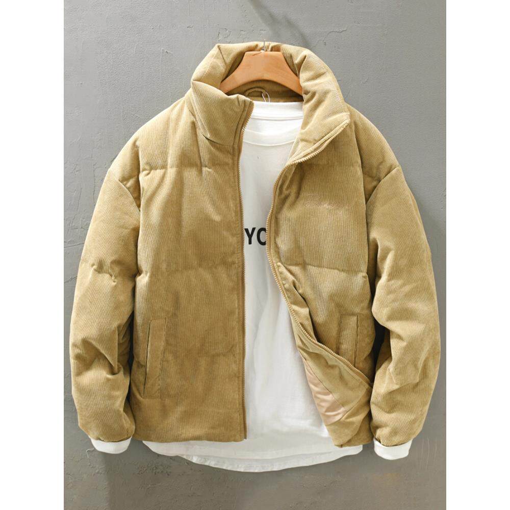 居家每日有一个优雅的境界！灯芯绒羽绒服男士冬季绣花保暖宽松夹