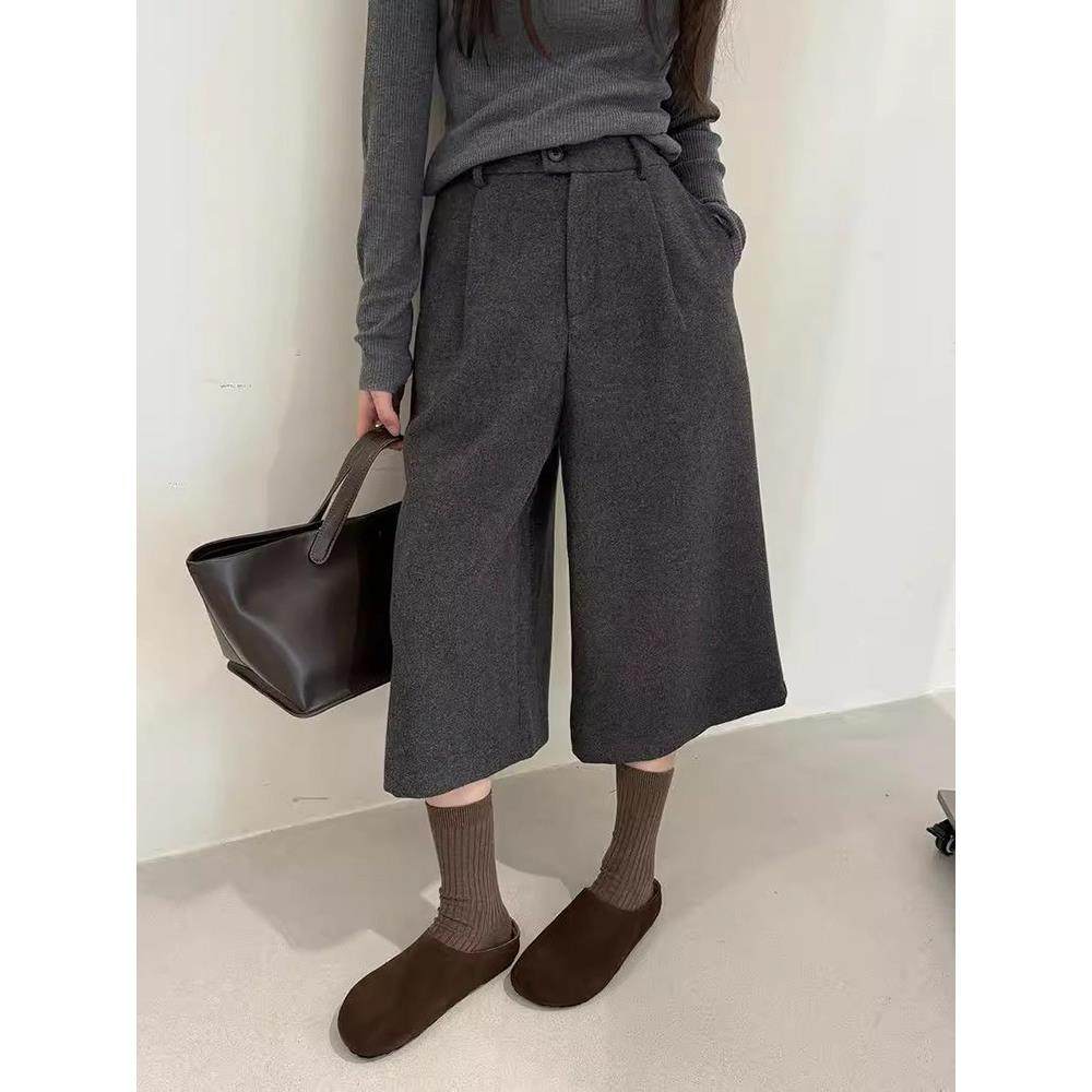2025秋冬新款羊毛呢阔腿裤女慵懒风宽松休闲显瘦加厚小个子西装裤