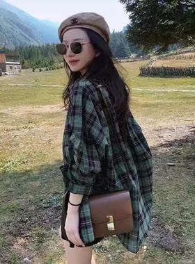 欧洲站绿色格子衬衫女2025年新款洋派时尚春秋季长袖休闲防晒上衣