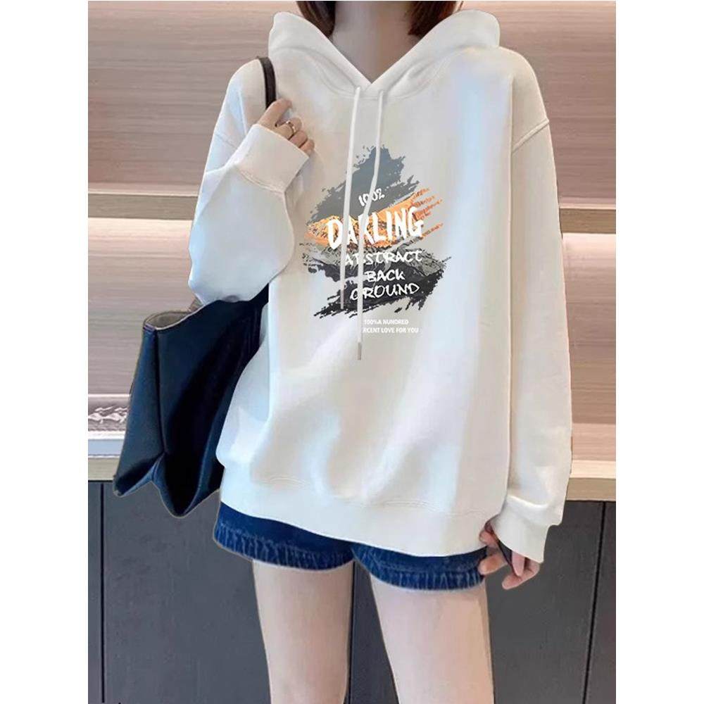 欧洲站白色连帽卫衣女2025新款爆款春秋冬加绒加厚高级感长袖外套