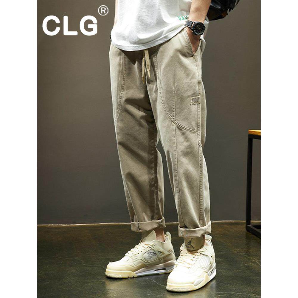 香港潮牌高级感休闲裤宽松大码九分直筒春秋款裤子男士美式工装裤