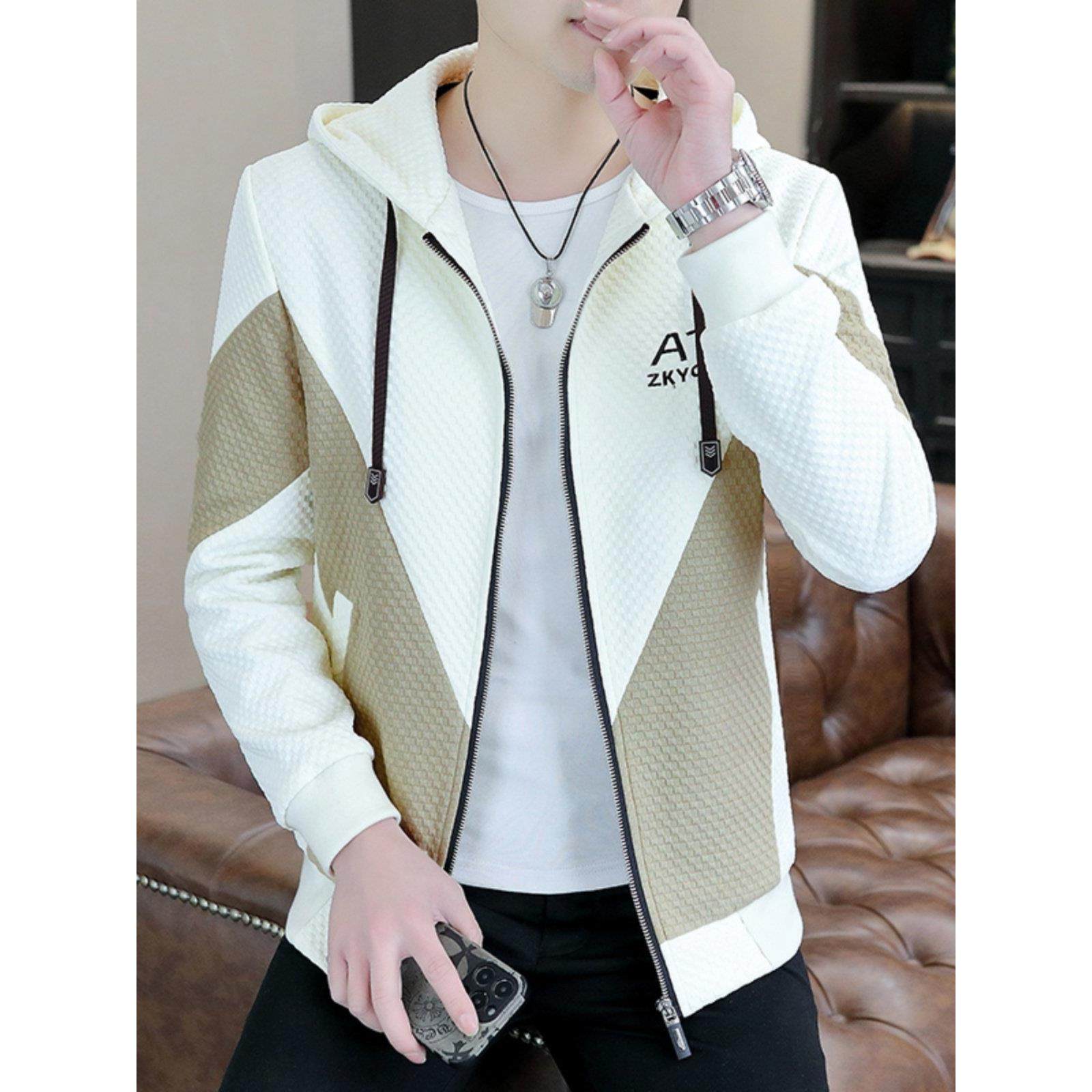 连帽卫衣外套男春秋款潮牌休闲帅气薄款上衣开衫拉炼撞色男士夹克