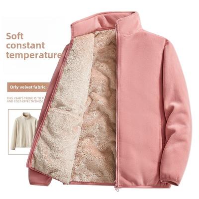 奥利绒外套女冬季新款加绒加厚摇粒绒卫衣宽松立领羊羔绒夹克男装