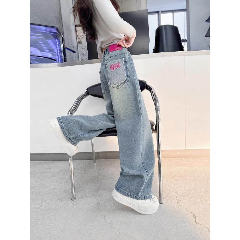 英国NEXT ROAD女童牛仔阔腿裤2025春秋新款女孩洋气中大童直筒裤