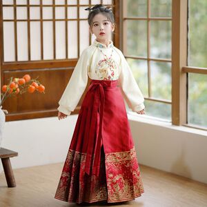 2024新款儿童马面裙女童套装冬季中国风古装汉服冬款拜年服女秋季