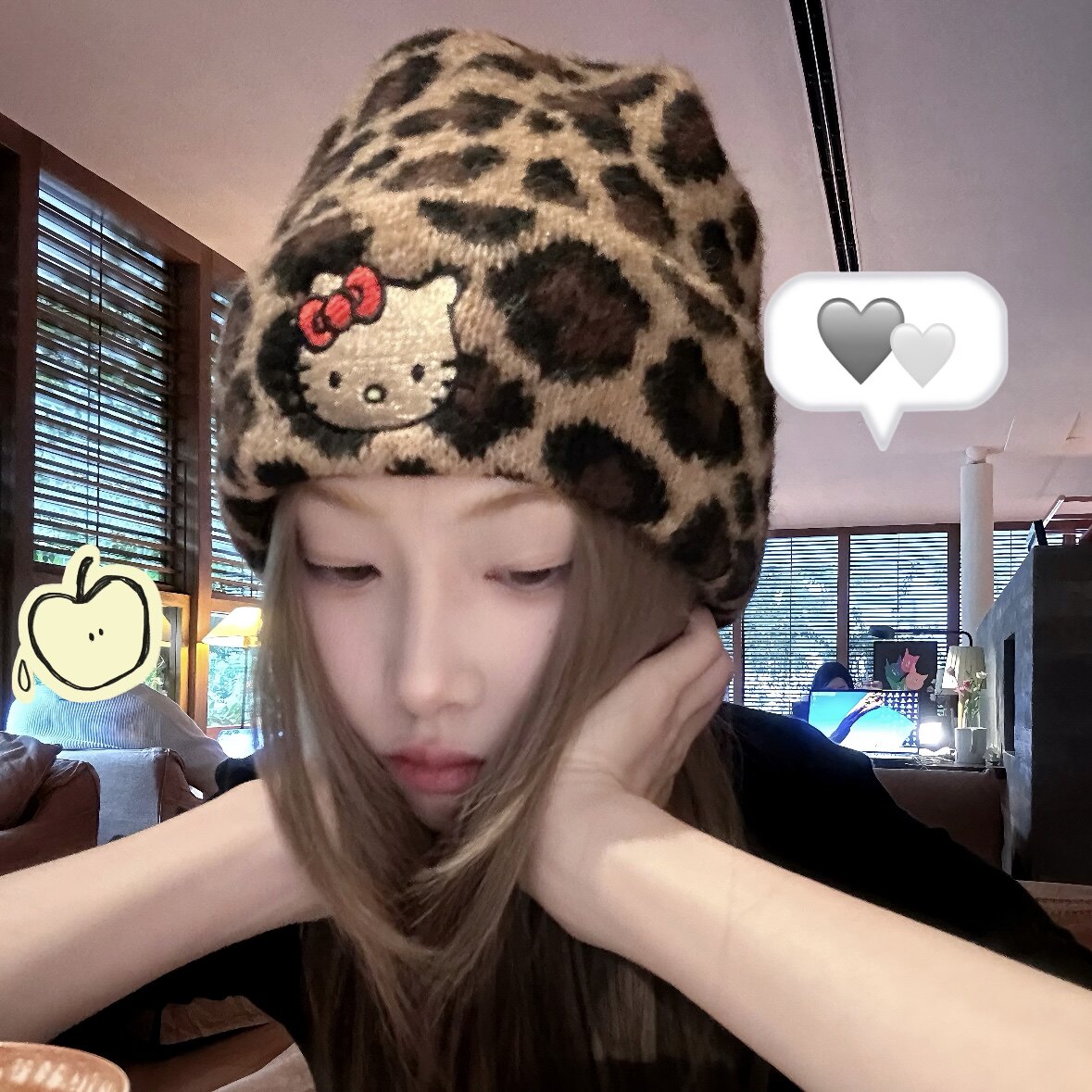 Kitty豹纹冬季毛线针织帽子女款围巾儿童大头围显脸小防寒冬帽