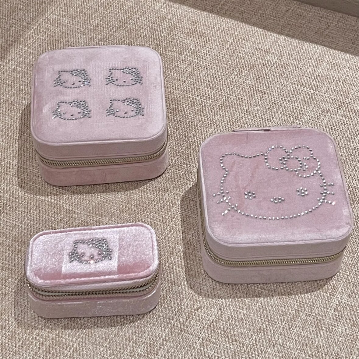 kitty丝绒便携首饰盒拉链收纳盒