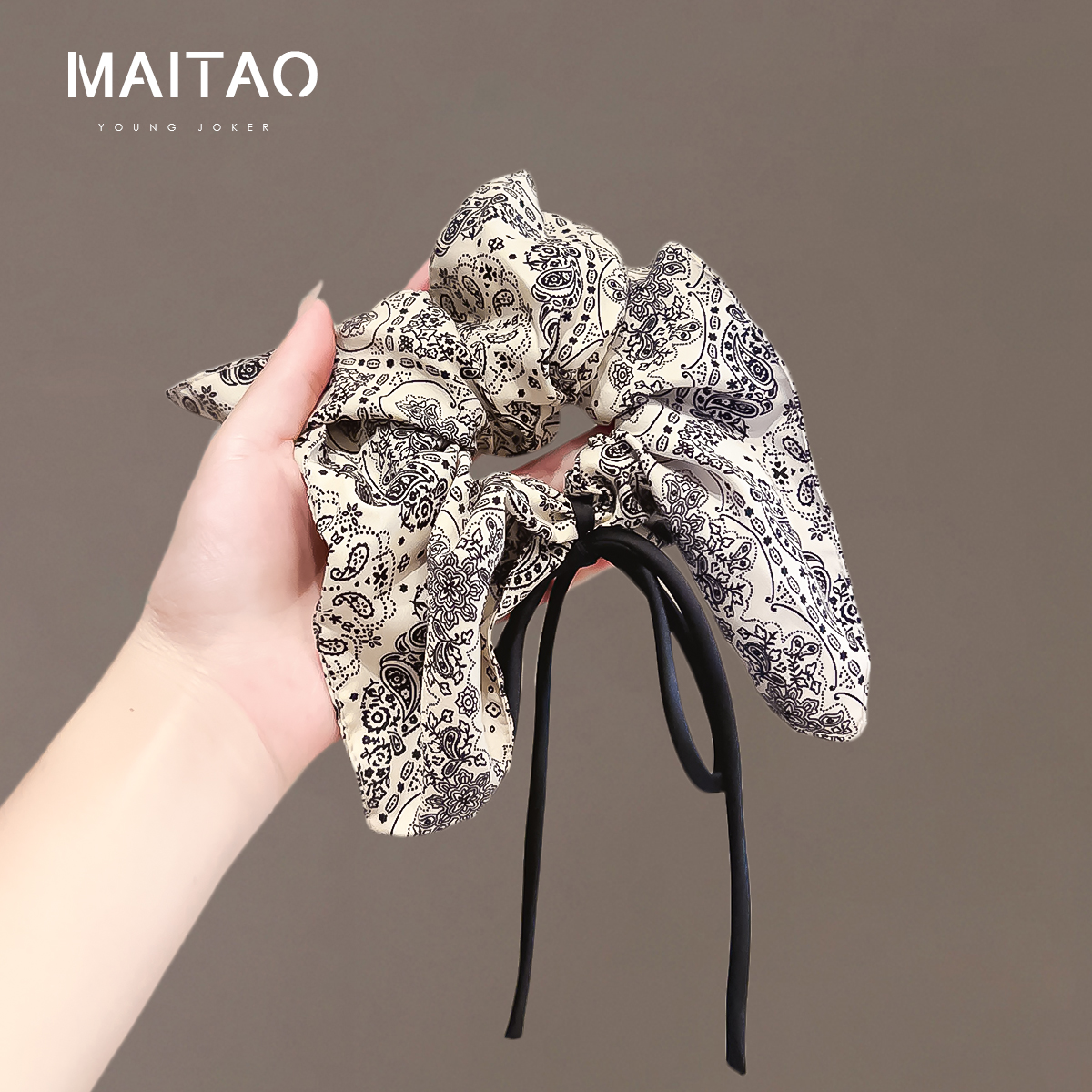 韩国新款通勤日常秋冬新款高级感方巾发圈扎丸子头花弹力耐用皮筋