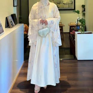 2025新款女装abaya碎花雪纺宽松三件套长袍 中东迪拜派对聚会长裙