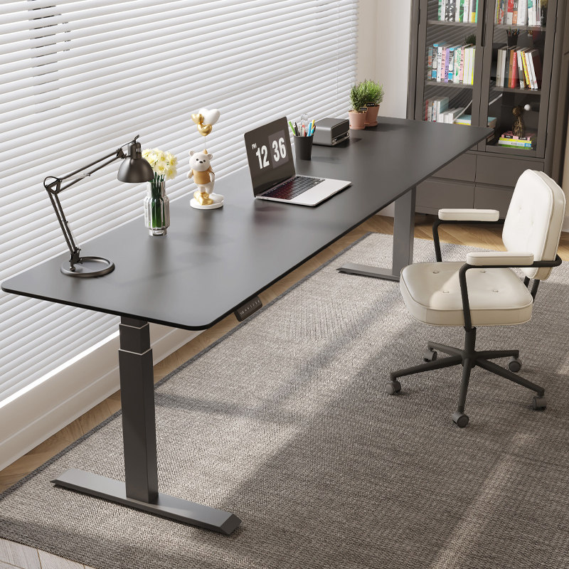 电动升降桌意式可移动电竟桌纯黑色岩板书桌办公桌智能学习电脑桌