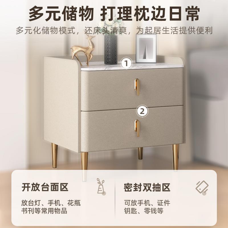 轻奢床P321头全实木卧室现代约储物柜子床边岩简板小柜型床小头收
