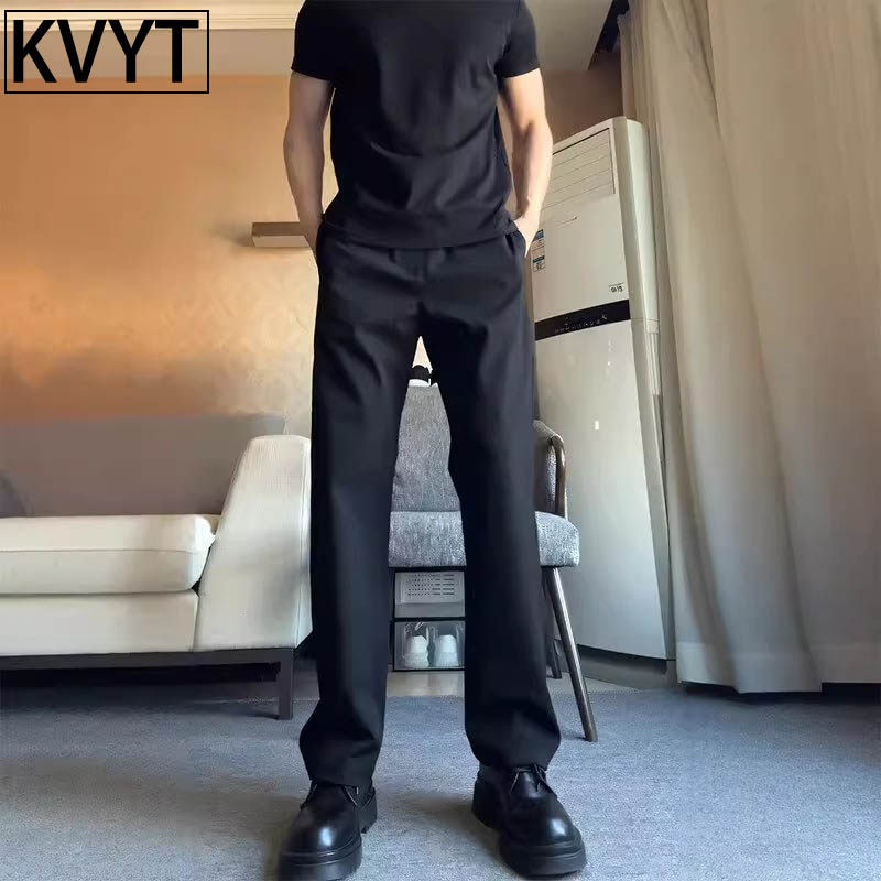 高端男士马吉拉黑色弯刀西裤垂坠感高级感cleanfit裤直筒喇叭裤夏