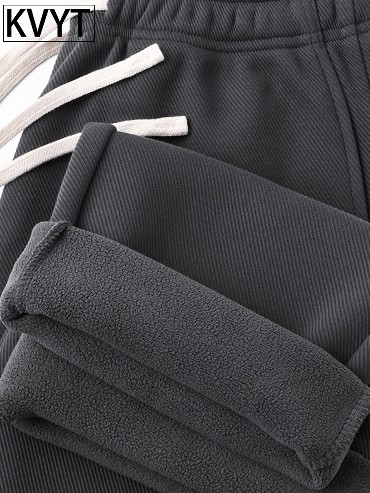 高端男士休闲运动裤秋冬季加绒卫裤2025新款宽松直筒加厚保暖男裤