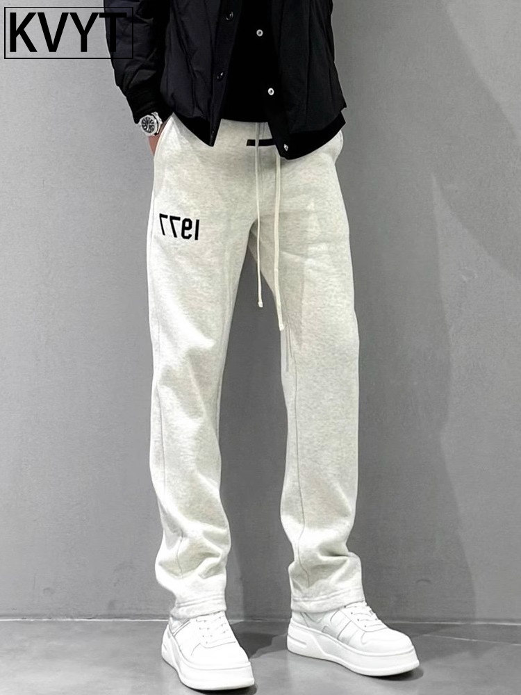 高端加绒休闲裤男士秋冬新款潮牌加厚运动卫裤阔腿垂感休闲长裤子