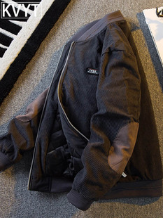 潮牌灯芯绒棉服男士秋冬季新款美式飞行员夹克棒球服棉衣外套男款