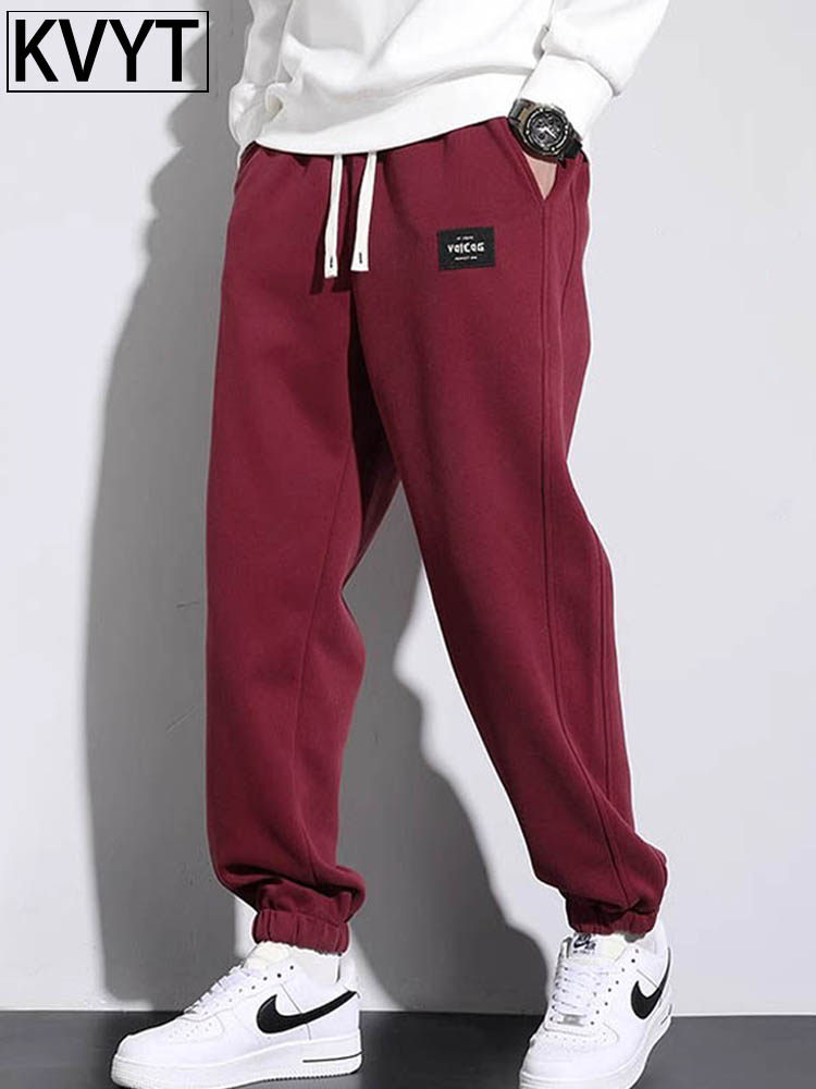 潮牌红色裤子男款春秋冬季加绒加厚运动裤男士2025年新款束脚男裤