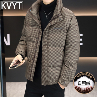 高级感格子羽绒服男款冬季2026新款加厚保暖防寒外套男款立领夹克
