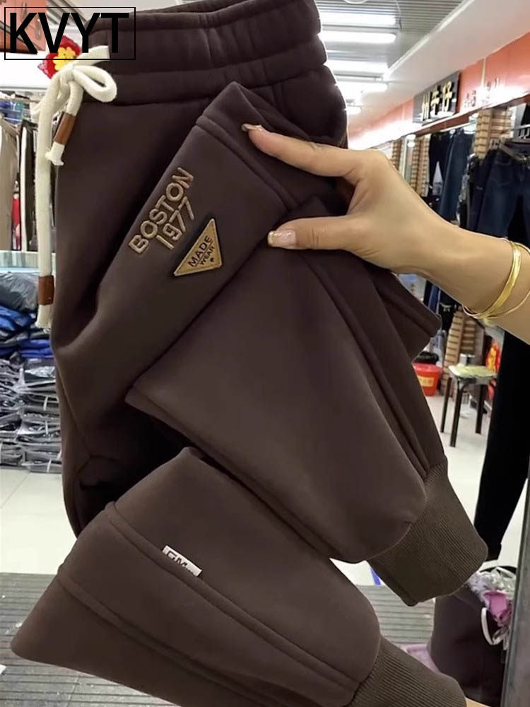 咖啡色欧货加绒裤子男秋冬款加厚卫裤休闲运动裤百搭束脚哈伦裤潮,男装,大码下装,淘宝优惠券,粉丝福利购,淘宝优惠卷