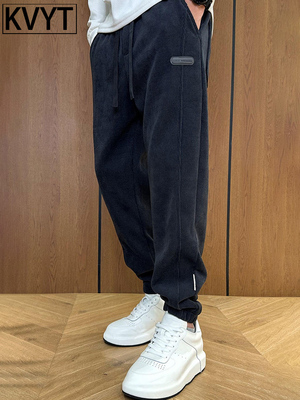 潮牌男士卫裤2025秋冬季灯芯绒宽松休闲长裤子男款加绒束脚运动裤