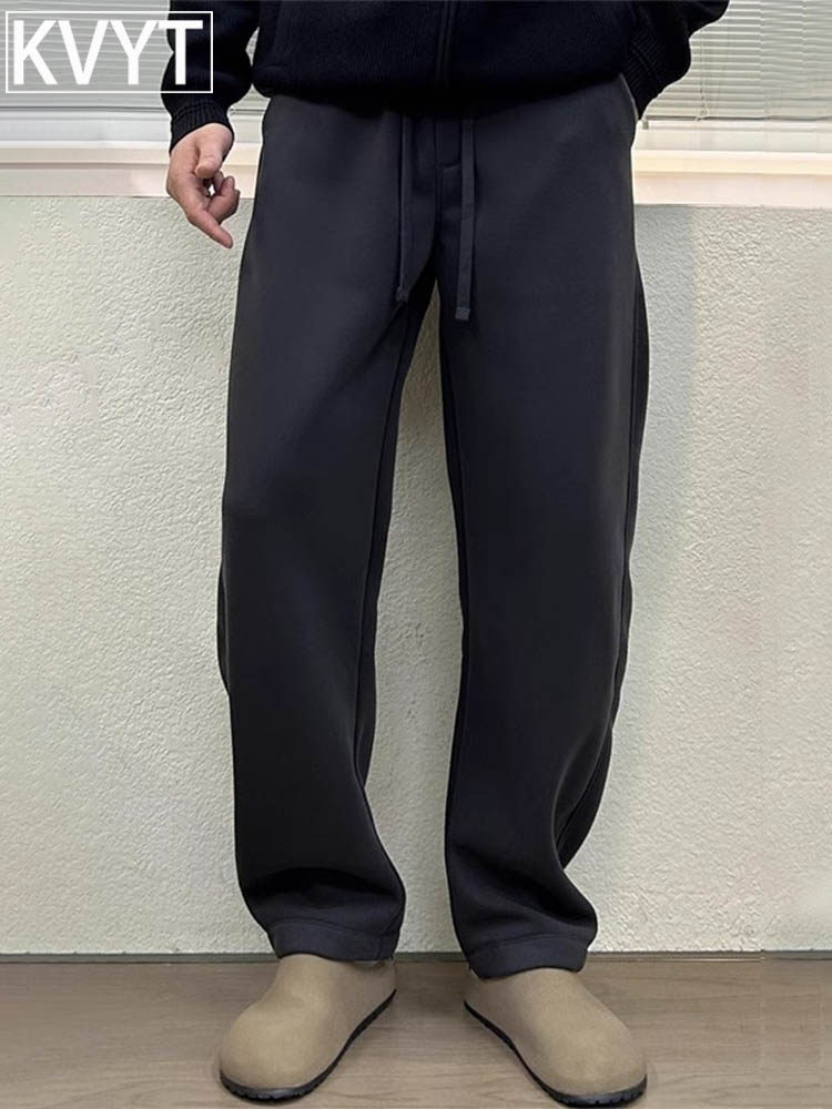 潮牌美式加绒弯刀裤男款冬季加厚男裤阔腿卫裤直筒垂感休闲工装裤