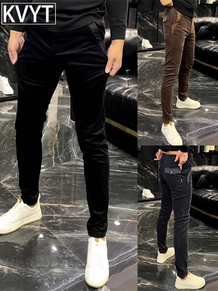 男士经典休闲裤弹性修身裤2025秋冬新潮流灯芯绒男士裤商务小腿裤