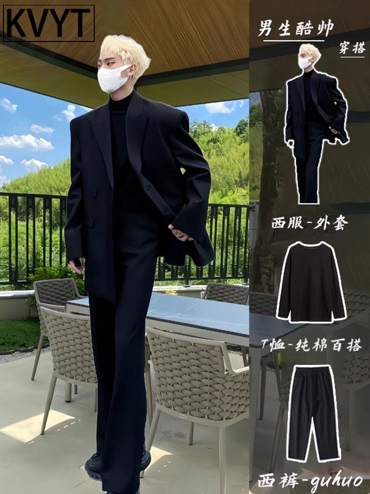 潮牌男士休闲套装2025春秋季新款高级感英伦雅痞西装DK制服三件套