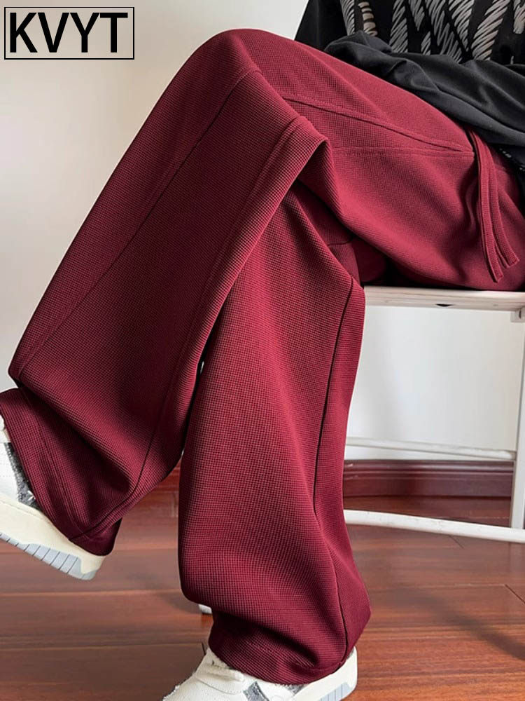 美式高街弯刀卫裤男春秋冬款宽松直筒裤子男款垂感阔腿裤休闲长裤