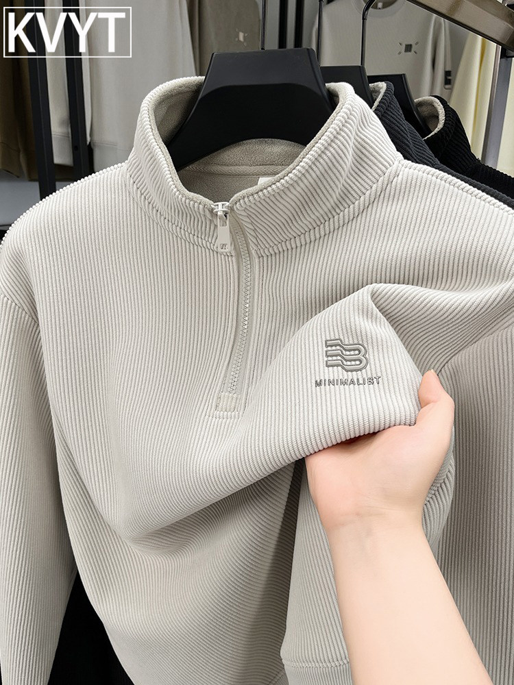 潮牌男士半拉炼加厚加绒卫衣2025年冬季新款高级感男装保暖打底衫