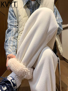 潮牌男士羊羔绒裤子加绒加厚冬款宽松大码运动裤东北零下40度棉裤