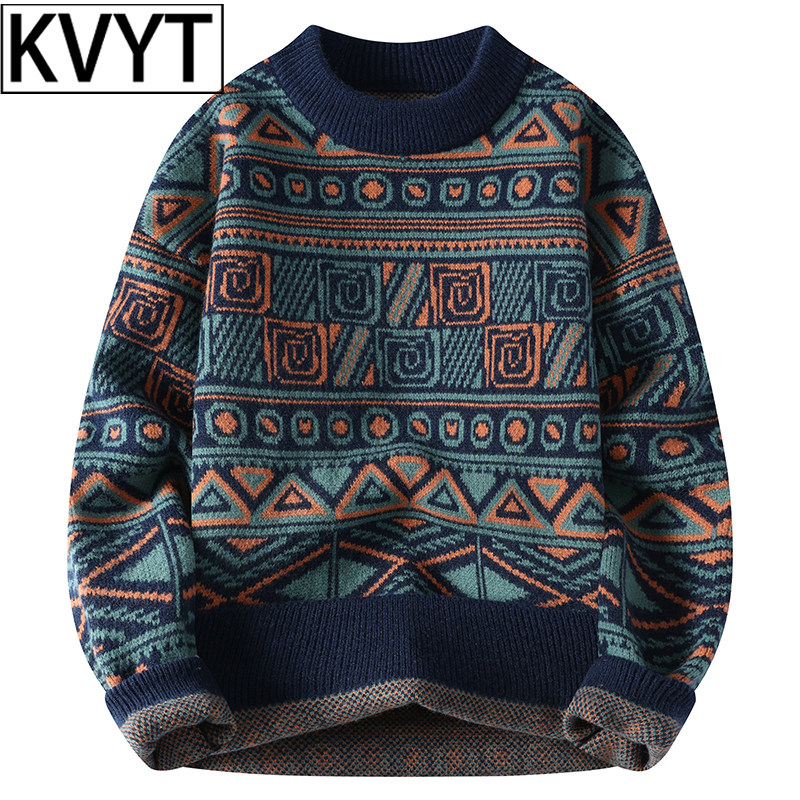 高级感加厚针织衫男士2025年冬季新款男装套头保暖毛衣内搭打底衫