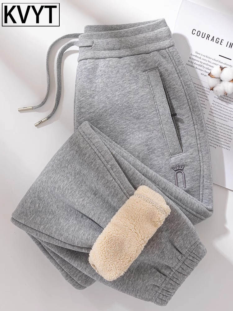 超厚羊羔绒卫裤男款冬季外穿零下40度棉裤加绒加厚灰色保暖裤子潮