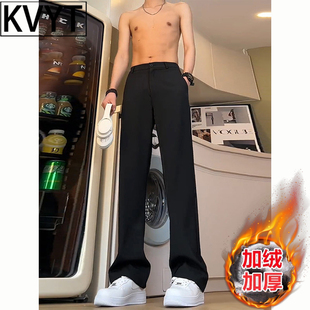 高级感男士弯刀裤冬季加绒西裤2026新款潮牌痞帅微喇男裤休闲长裤
