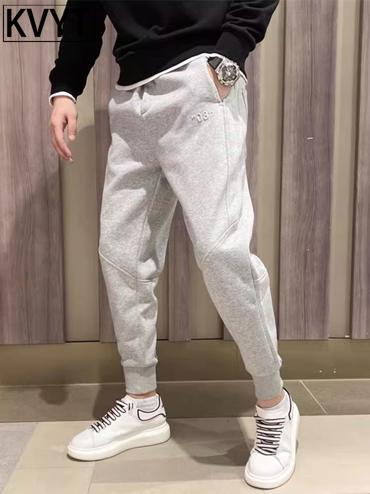 男士卫裤加绒加厚痞帅男裤子弹力休闲裤男款束脚哈伦裤秋冬季新款