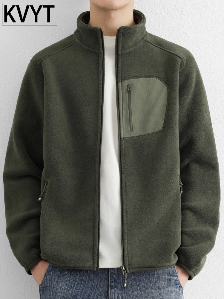 高端潮牌男士夹克保暖防风摇粒绒外套冬季加绒加厚抓绒上衣服男款